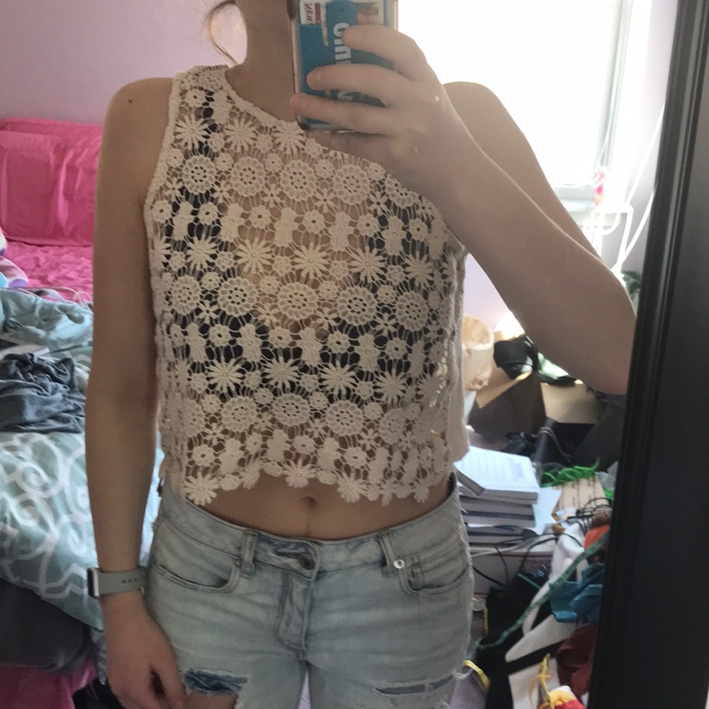 Forever 21 Floral Crochet Front Crop Top